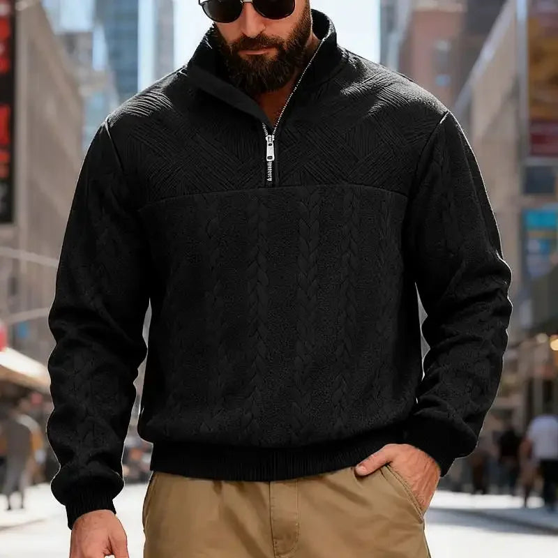Men's Casual Stand Collar Pullover Sweater - Loose Fit Knit Sweater for Men