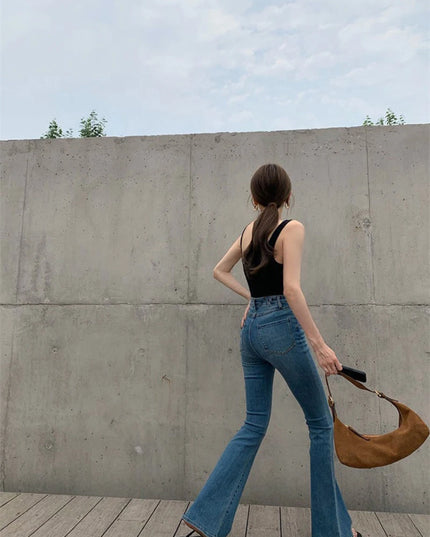 Women's High-Waisted Retro Micro Flared Jeans – Slim Fit with Wide Legs