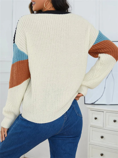 Women's Long Sleeve Striped Knit Sweater
