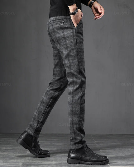 Men's Slim Fit Plaid Stretch Trousers