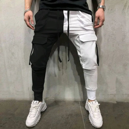 Men's Dual Color Cargo Sweatpants - Comfortable Joggers with Multiple Pockets & Stylish Design