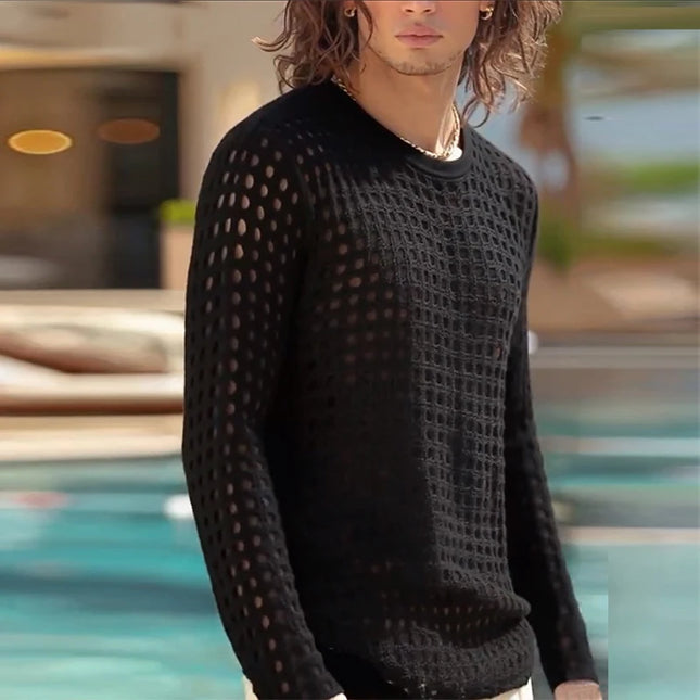 Hollow-Out Mesh Transparent Sweater for Men