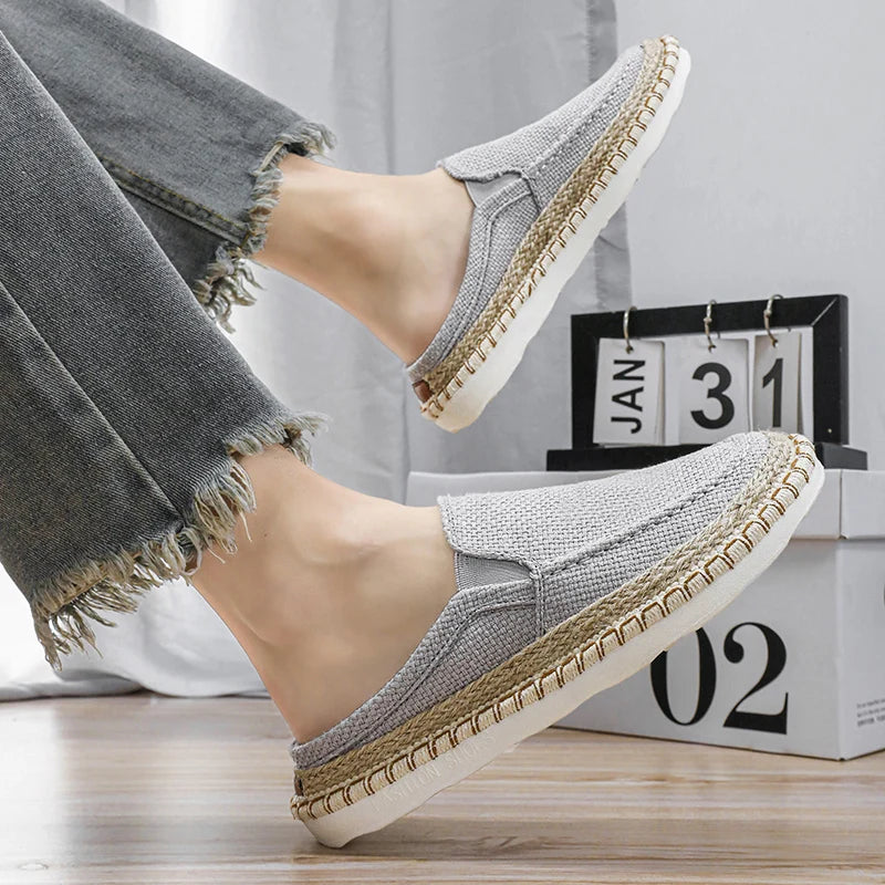 Comfortable Men's Slip-On Flats - Breathable Canvas Linen Loafers