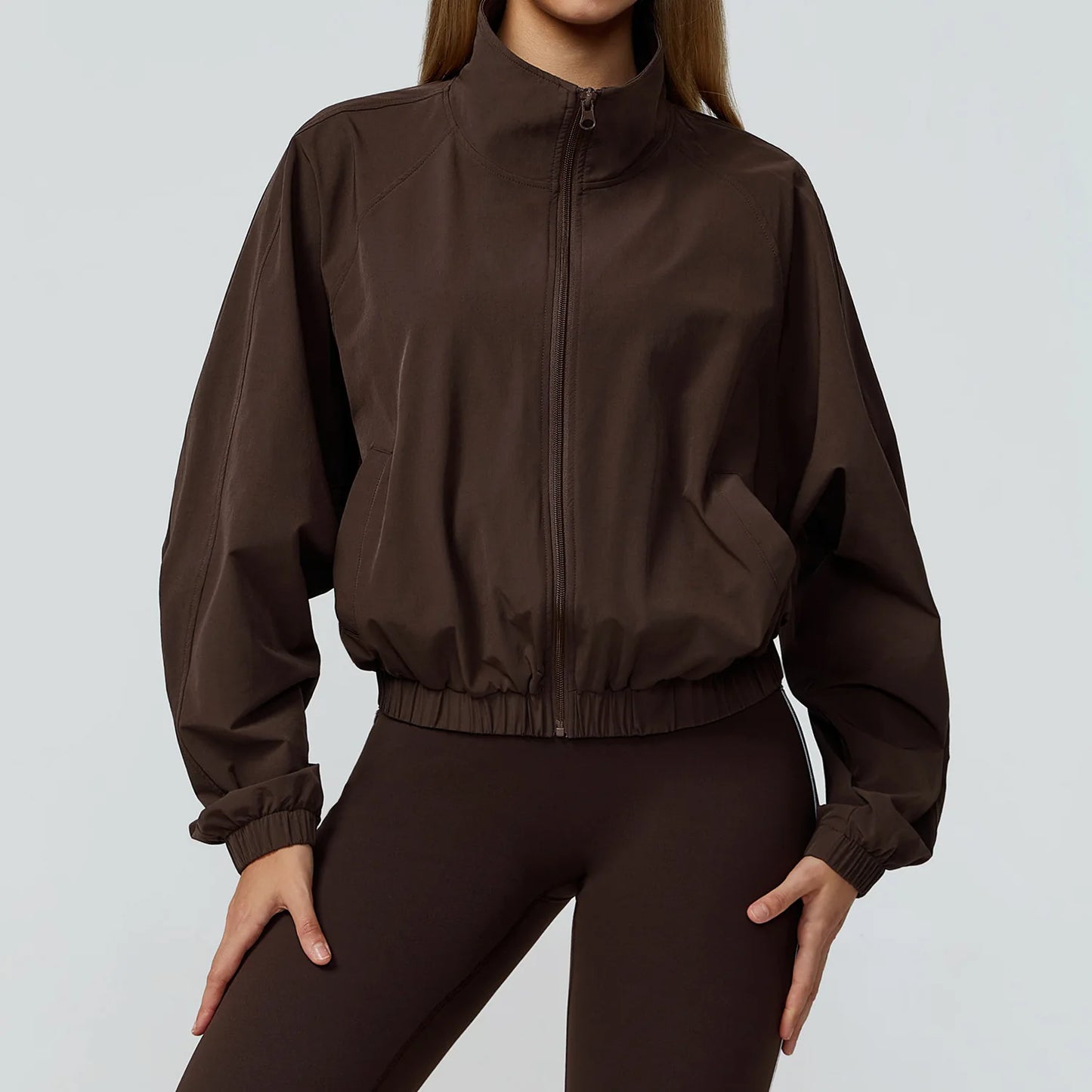 Women’s Long Sleeve Gym Fitness Jacket with Zipper and Pockets