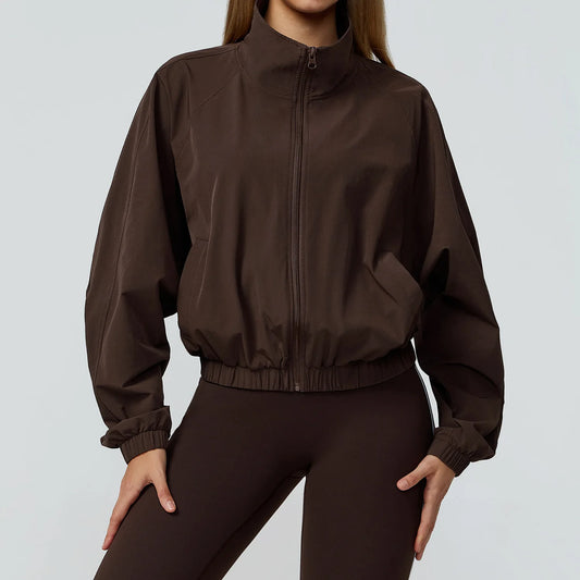 Women’s Long Sleeve Gym Fitness Jacket with Zipper and Pockets