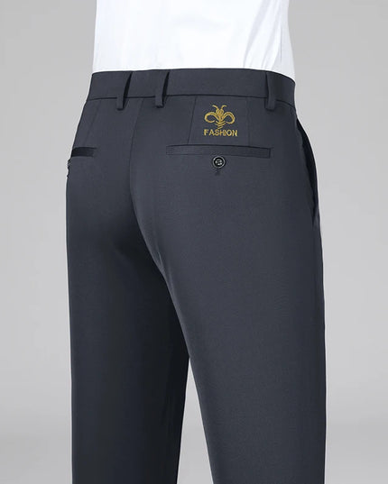 Men’s Casual Stretch Pants with Embroidered Details
