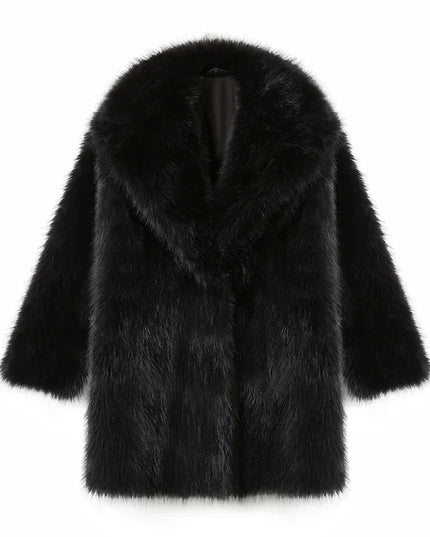 Women's Faux Fur Lapel Coat – Luxury Furry Overcoat for Women