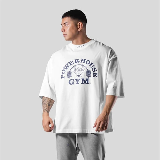 Lyft Men's Oversized Cotton T-Shirt with "Powerhouse Gym" Print