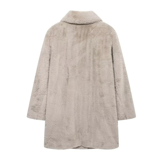 Women's Loose Fit Plush Faux Fur Collar Coat