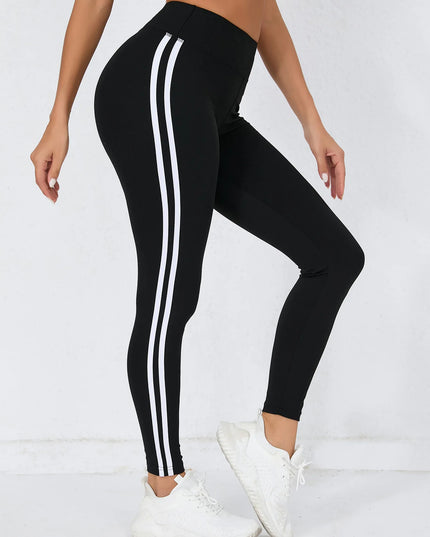 Women's Super Soft High Waist Leggings with White Stripes – Stretchy Workout Yoga Pants