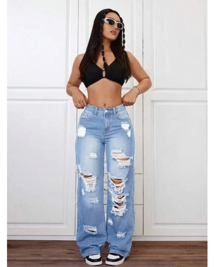 Women's Ripped Knee-Piercing Loose Fit Casual Jeans