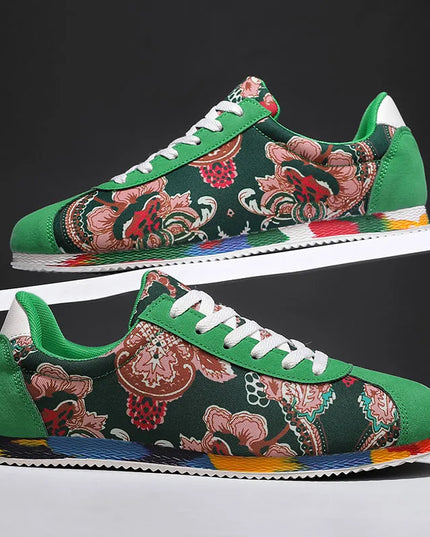 Men's Lightweight Flat Sneakers with Floral Print Design