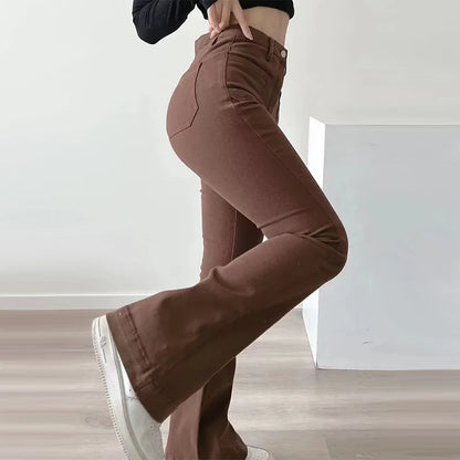 Women Flared Jeans Loose Denim Pants  - Straight High Waist Design