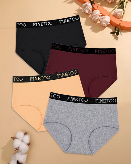 4-Piece Women's Cotton Seamless Mid-Waist Briefs Set – Breathable, Stretchy, Comfortable Underwear for Everyday Wear