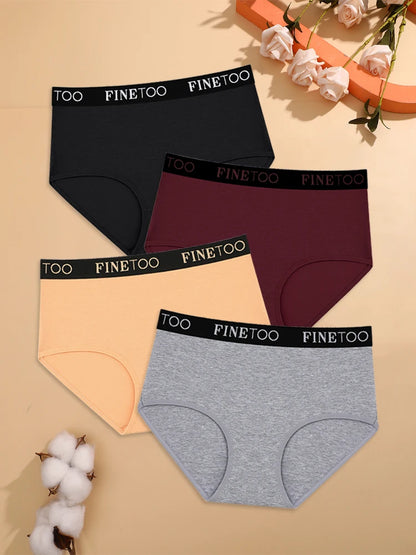 4-Piece Women's Cotton Seamless Mid-Waist Briefs Set – Breathable, Stretchy, Comfortable Underwear for Everyday Wear