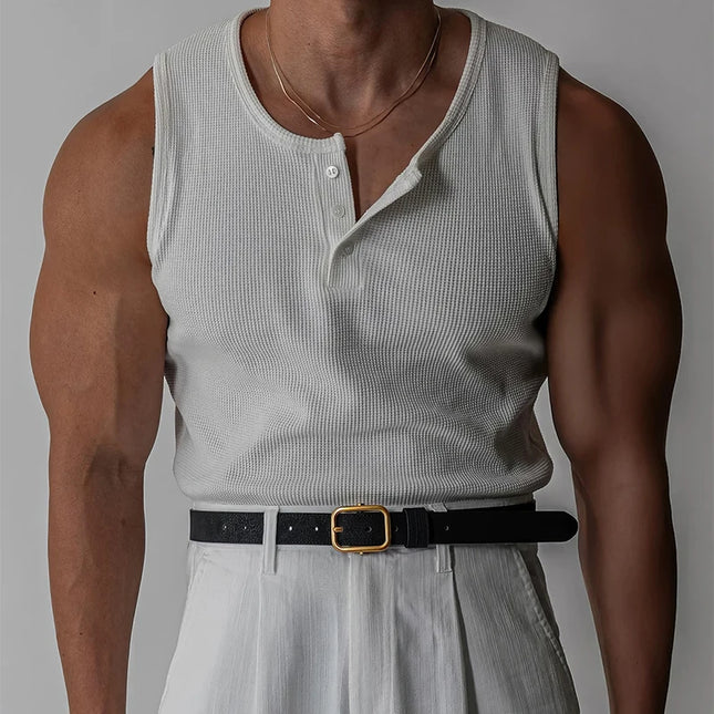 Slim Fit Ribbed Tank Top for Men - Stretchy & Button-Up