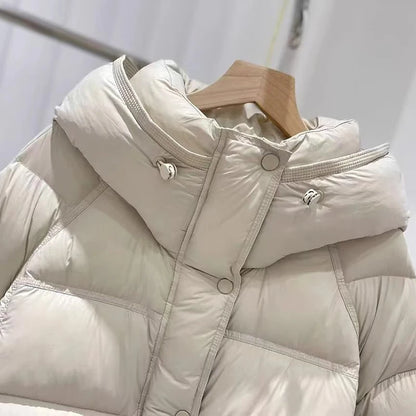 Women's Hooded Puffer Jacket - Lightweight Korean Style Cotton-Padded Coat with Zipper