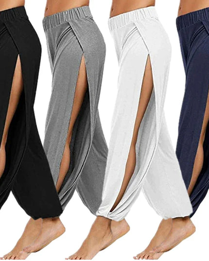 Women's High Slit Hare Pants - Loose Fit, Wide Leg Style