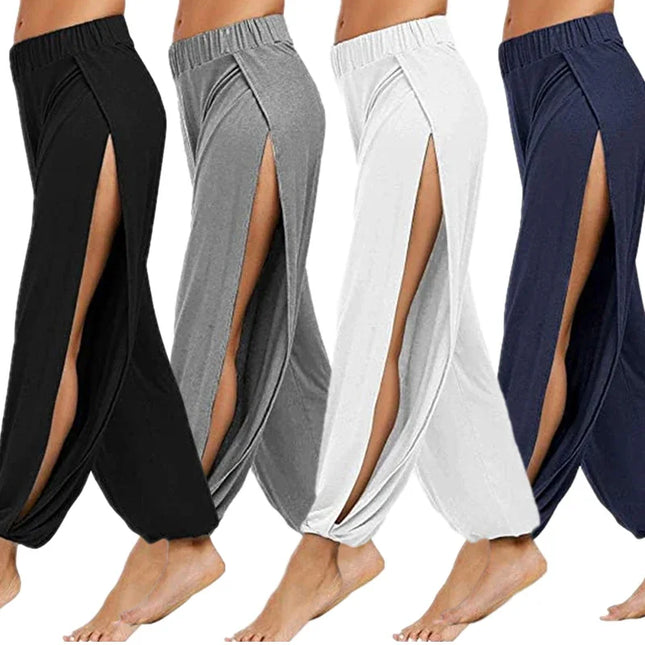 Women's High Slit Hare Pants - Loose Fit, Wide Leg Style
