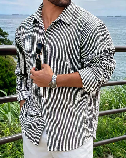 Men's Long Sleeve Striped Shirt with Loose Fit  Casual