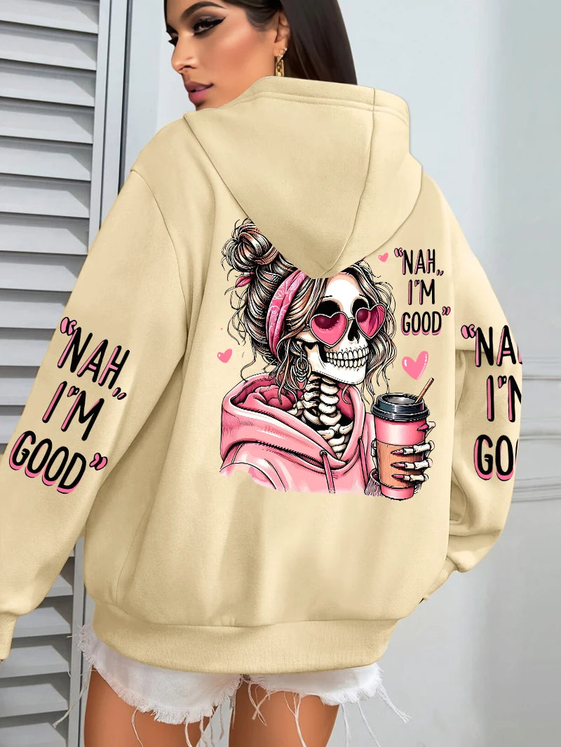 Women's "Expensive Talks Back" Printed Hoodie Sweater - Loose Fit