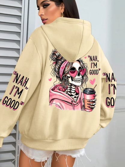 Women's "Expensive Talks Back" Printed Hoodie Sweater - Loose Fit