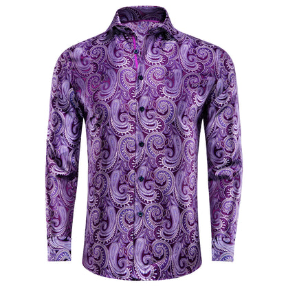 Luxury Gold Men's Silk Jacquard Lapel Shirt