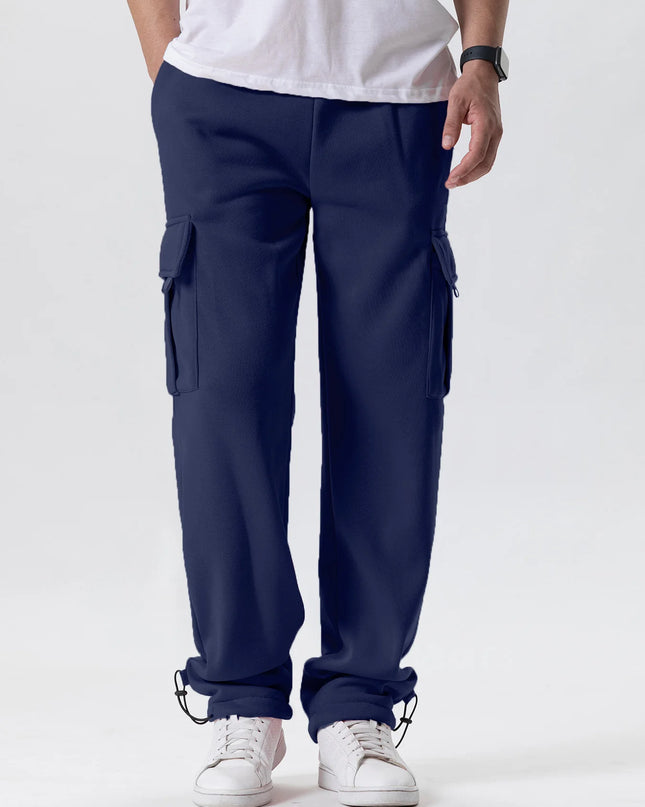 Men's Oversized Straight Fit Sweatpants with Drawstring & Multiple Pockets