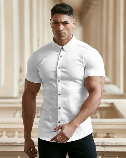 Men's Slim Fit Short Sleeve Lapel Shirt – Lightweight & Stretchy