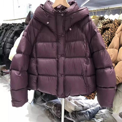 Women's Hooded Puffer Jacket - Lightweight Korean Style Cotton-Padded Coat with Zipper