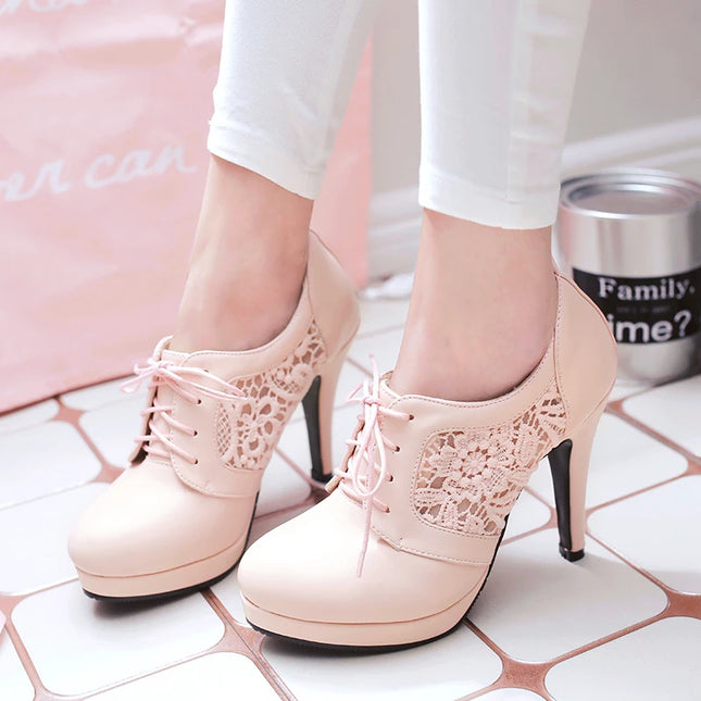 Women’s Lace-Up Pointed Toe Platform Wedge Heels