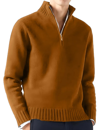 Men's Long Sleeve Turtleneck Sweater - Knitted, Breathable, Half-Zip Design