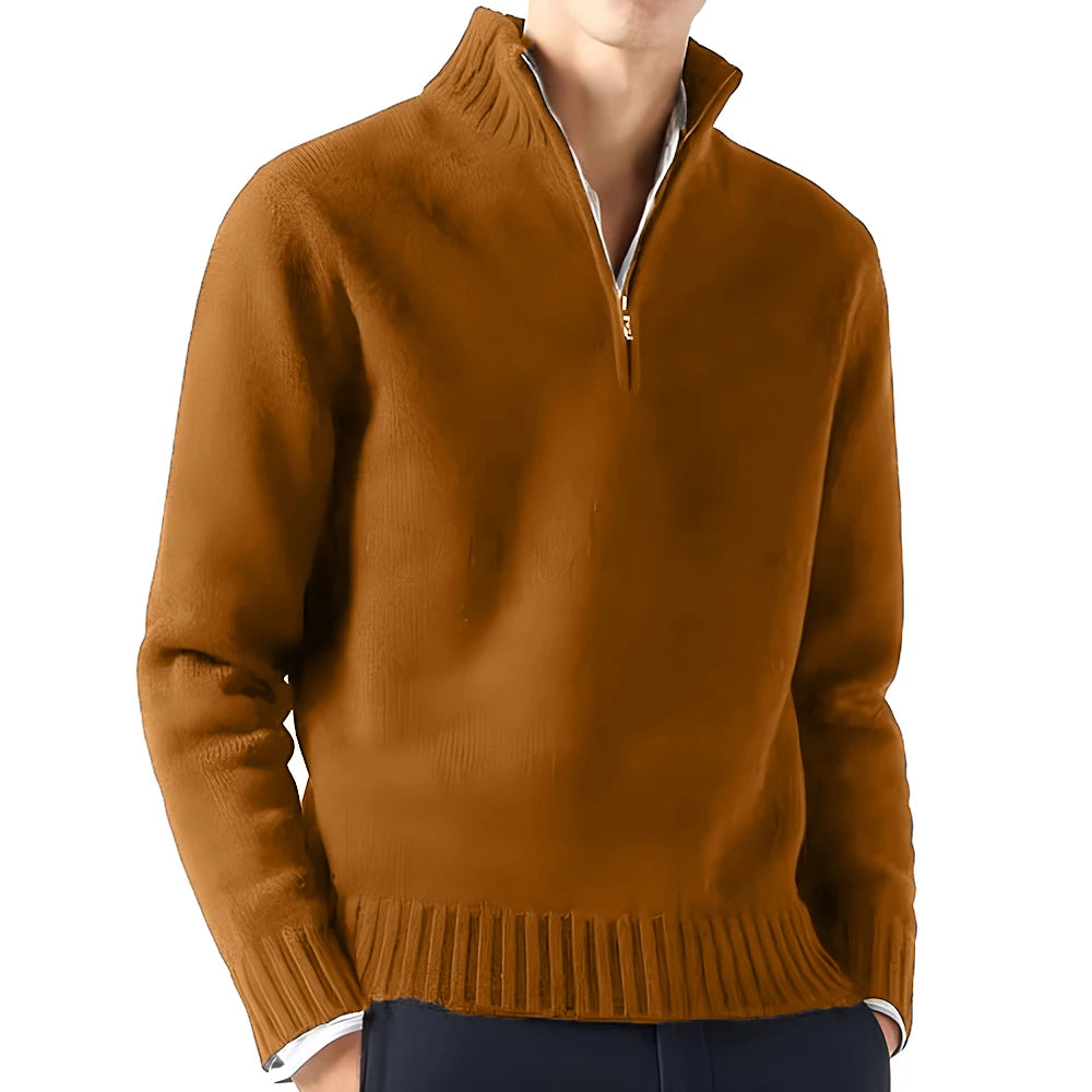 Men's Long Sleeve Turtleneck Sweater - Knitted, Breathable, Half-Zip Design