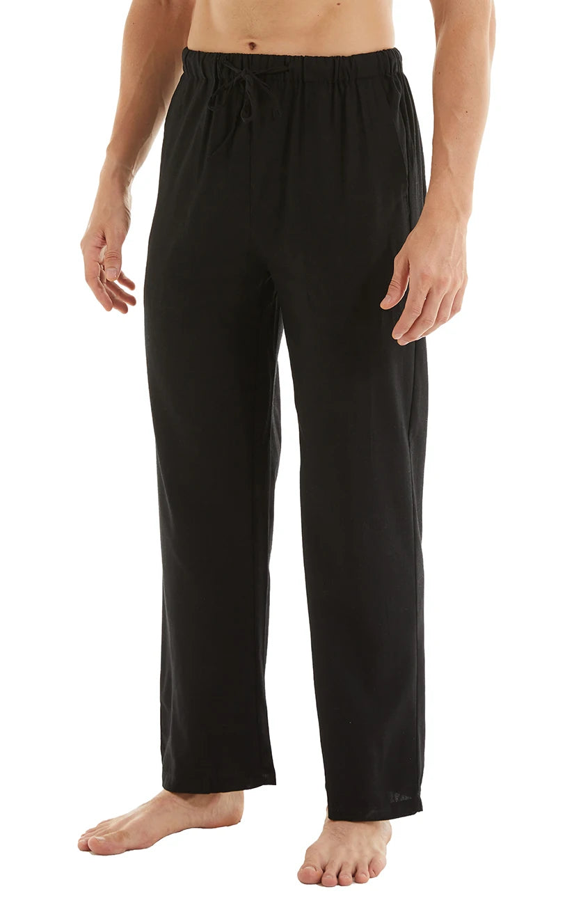 Men's Casual Linen Cotton  Pants Breathable Loos Elastic Waist