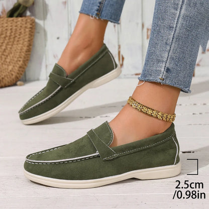 Women's Faux Suede Flat Shoes - Comfortable Loafers with Soft Sole