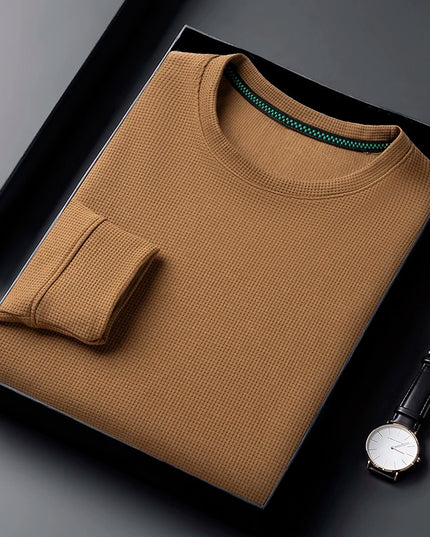 Men's Breathable Long Sleeve Waffle Knit Round Neck Sweater - Various Colors