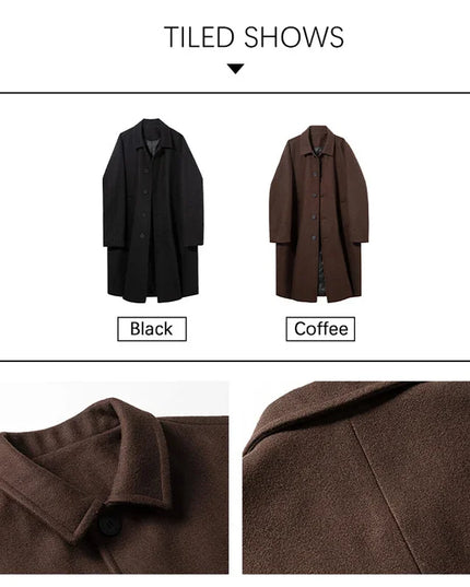 Men's Woollen Long Coat with Turn-Down Collar