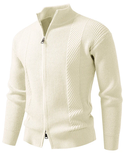Men's Slim Knit Sweater Jacket with Stand Collar and Zipper