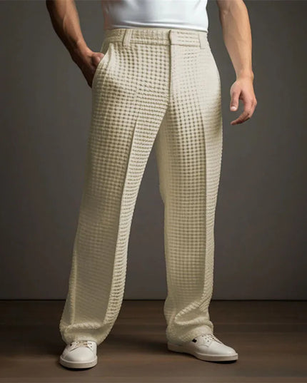 Men's Mid-Waist Twill Straight Leg Pants with Pockets - Casual Long 