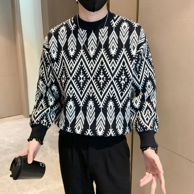 Half Turtleneck Jacquard Sweater for Men