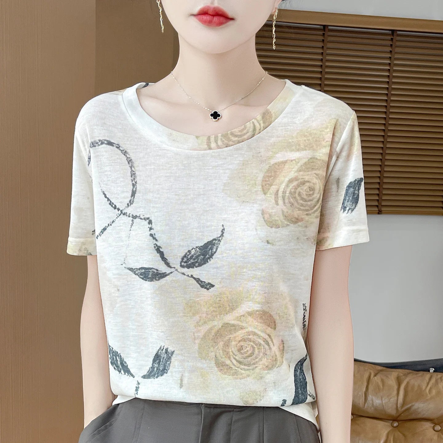 Elegant Women's Satin Silk V-Neck Short Sleeve Blouse