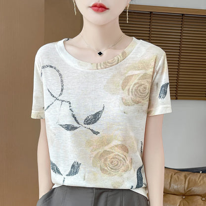 Elegant Women's Satin Silk V-Neck Short Sleeve Blouse