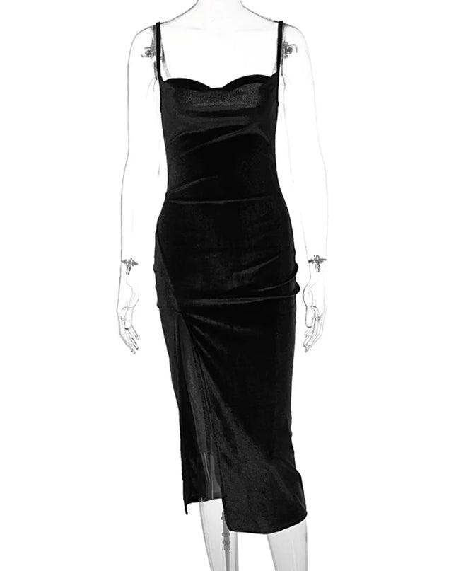 Elegant Velvet Midi Dress for Women - Various Colors