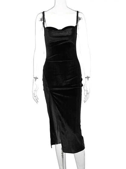 Elegant Velvet Midi Dress for Women - Various Colors