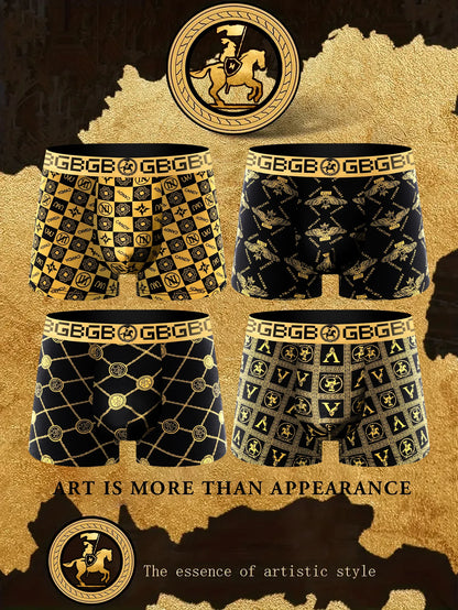 4-Pack Men's Stylish Black and Gold Breathable Hipsters