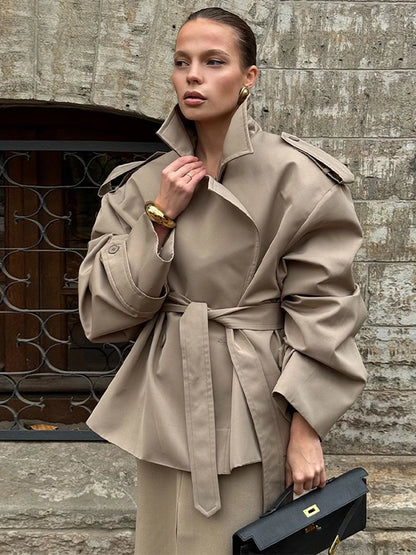 Women's Wool Blend Overcoat with Shoulder Pads