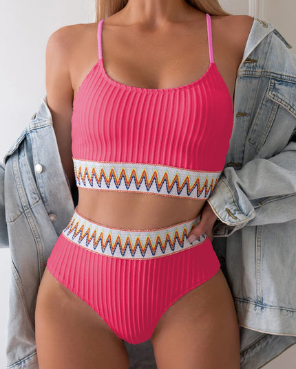 High-Waist Pleated Bikini Swimsuit for Women