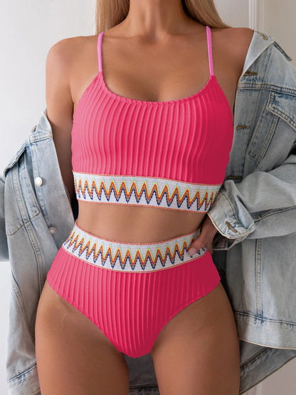 High-Waist Pleated Bikini Swimsuit for Women