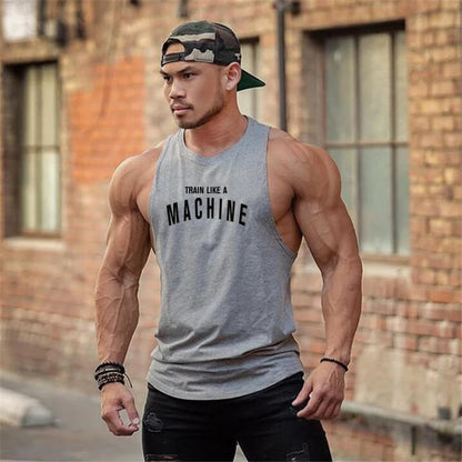 Men's Cotton Tank Top with "Train Like a Machine" Printed Design