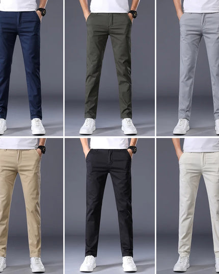 Men's Casual Long Elastic Straight Pants - Various Colors